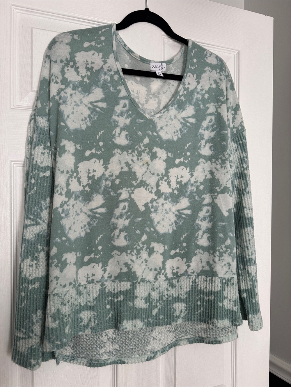 Olivia Sky Sage and Cream Knit Top